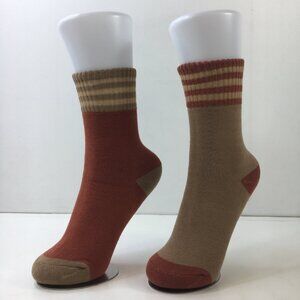 Womens Crew Socks Set 2 Stripes Orange Brown Tan